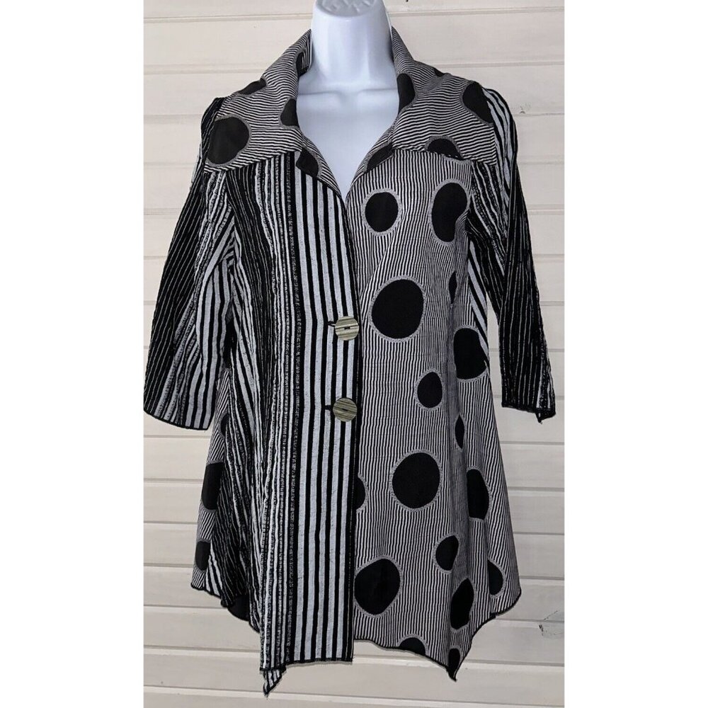 Kamana Sz SMALL Lagenlook Tunic Top Art to Wear Button Front 3/4 Sleeve Gray